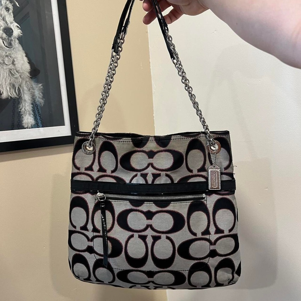 Y2K 2000s Coach Poppy Metallic Sig Slim Monogram Shoulder bag / Hand bag ౨ৎ ⊹ ₊˚